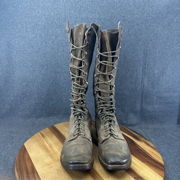 Military WWII Era Knee Height Lace Up Boots With Hobnail Soles & Heels Sz 7.5 - Picture 6 of 12